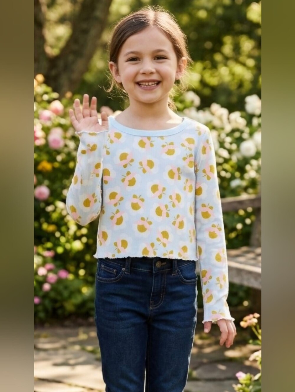 Amazon Essentials Girls Toddlers' Long-Sleeve Cropped Rib Top